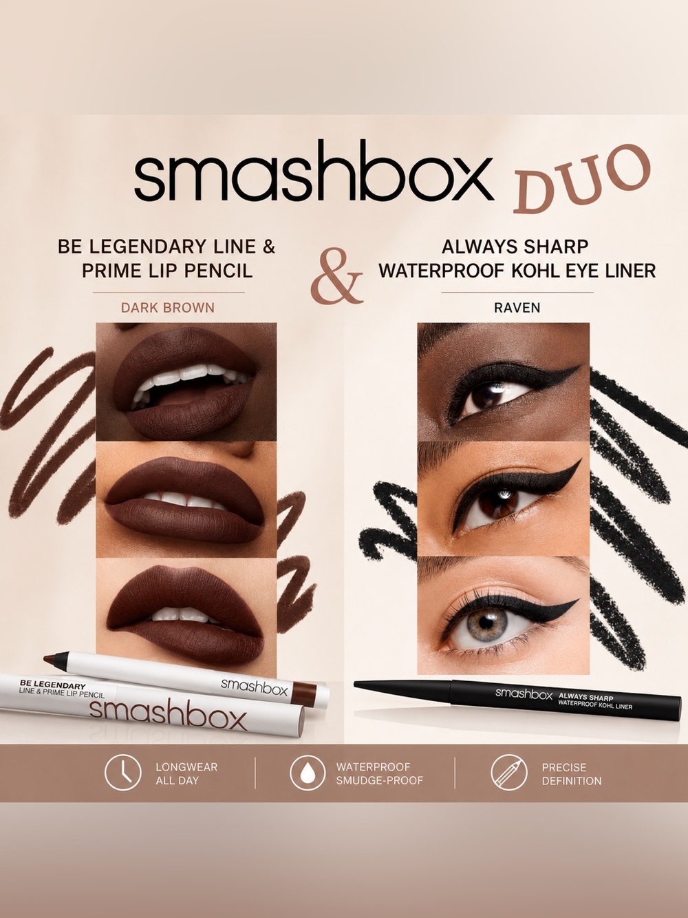 Smashbox Duo: Dark Brown Lip Pencil & Raven Waterproof Kohl Liner ❤️